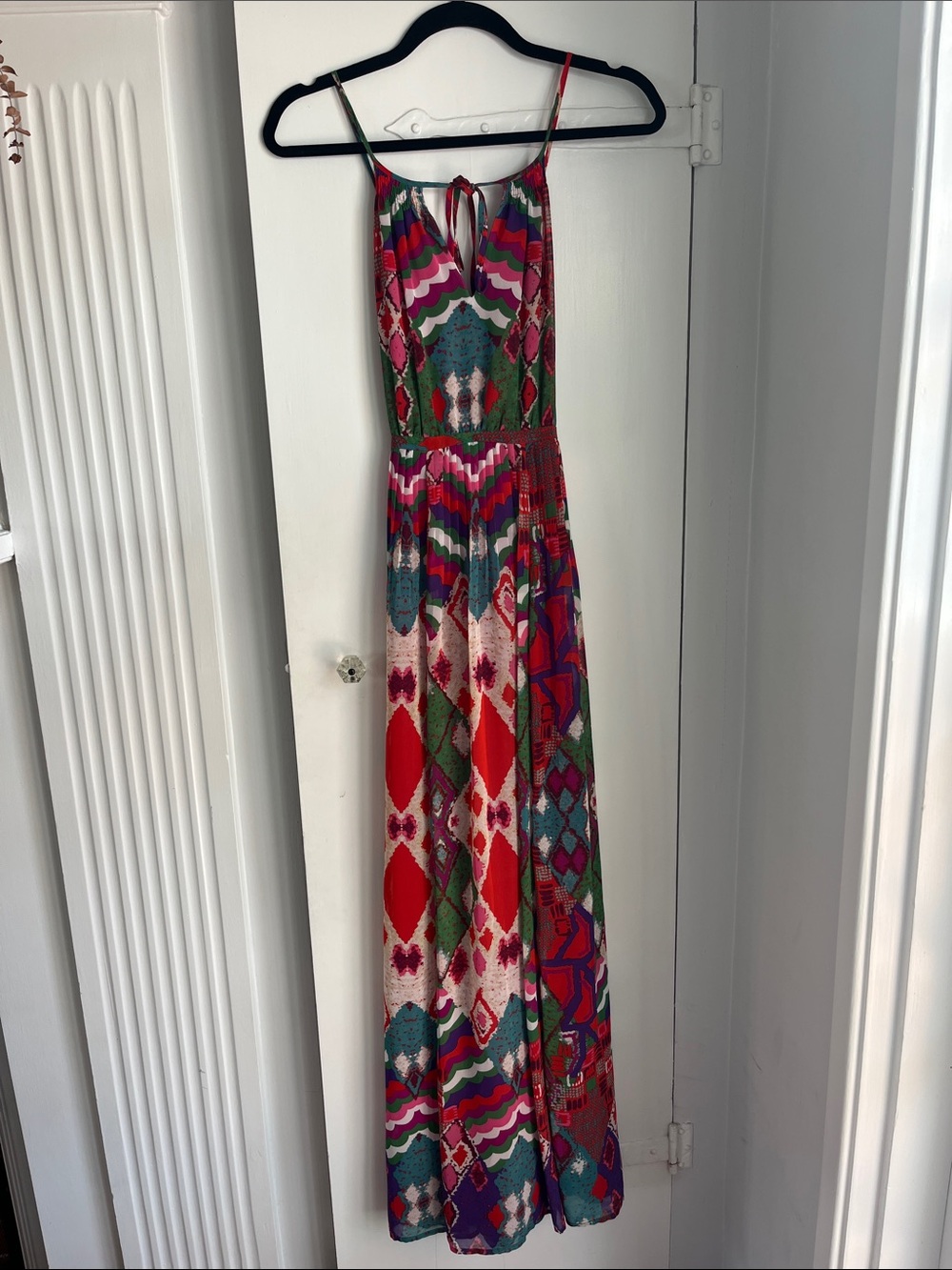 Maeve Multicolor Geometric Long Dress with criss cross back size 2